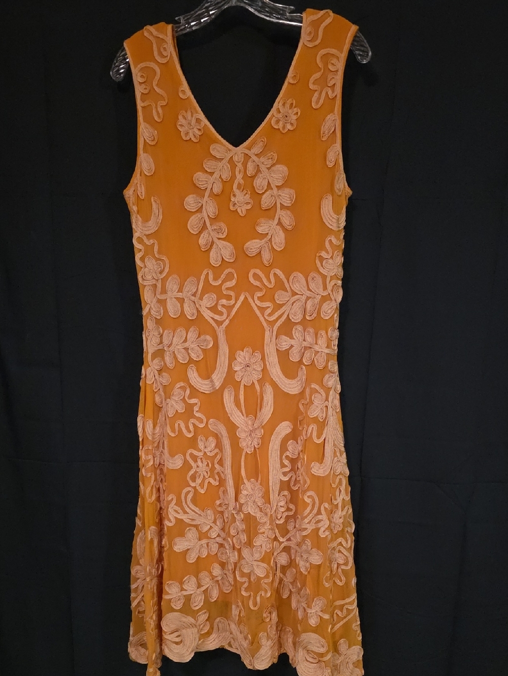 Sundance Orange Midi Dress with Cream Floral Embroidery